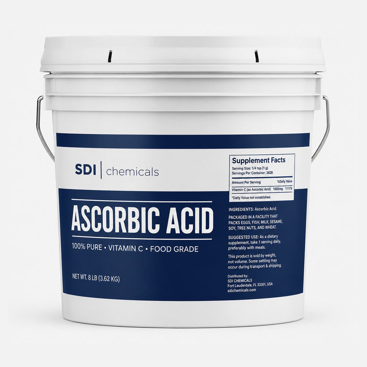 SDI Chemicals Ascorbic Acid (Vitamin C) powder, 100% pure food grade, 8 lb bucket